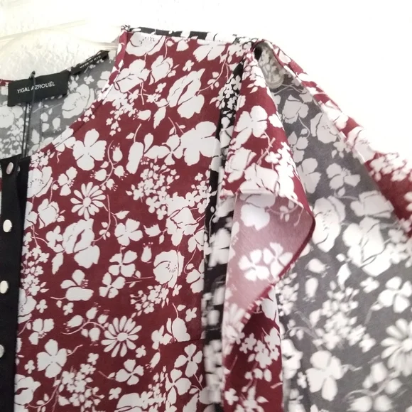 Yigal Azrouel Celosia Floral Round Neck Long Sleeve Black Maroon Blouse … - Picture 5 of 8